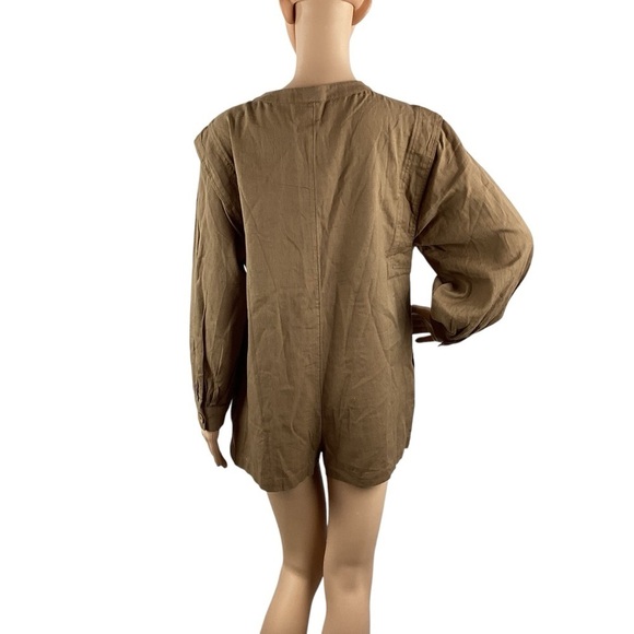 Free People Leyla Button Front Long Sleeve Romper XS Otter Brown - Picture 5 of 7